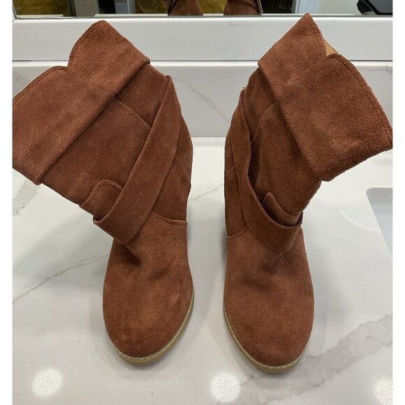 Kelsi Dagger Haley Wedge Heel Tan Suede Leather Boots Size 8.5 - Picture 4 of 9